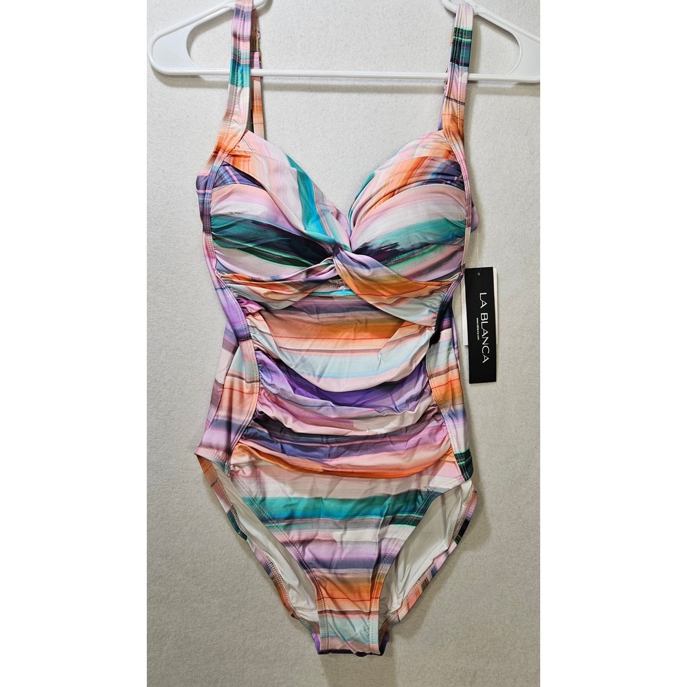 La Blanca Twist Front Sweetheart One Piece Swimsuit, Sz 10, Multicolor, NWT